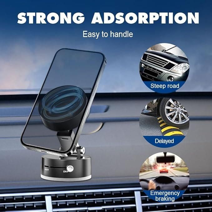 Premium Magnetic Vacuum Phone Holder – Adjustable 360° Mobile Stand for Car, Desk, Wall, Strong Suction Mount for All Smartphones