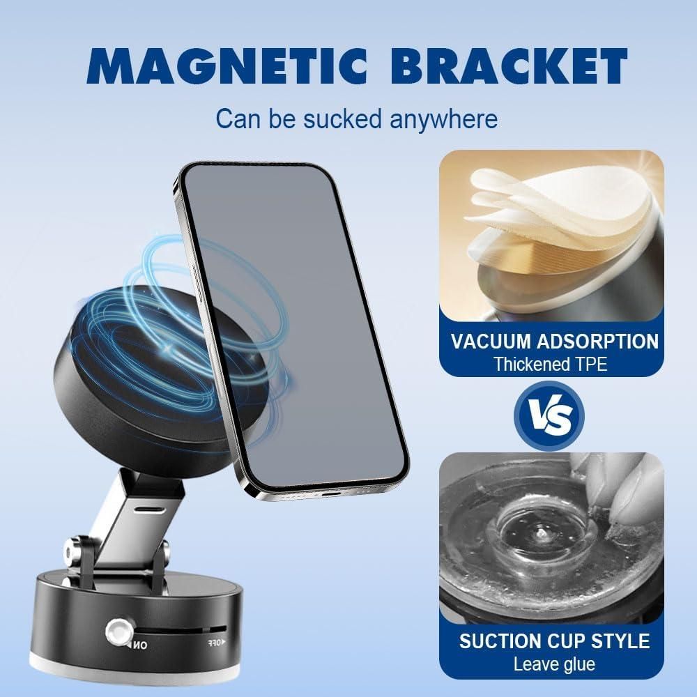 Premium Magnetic Vacuum Phone Holder – Adjustable 360° Mobile Stand for Car, Desk, Wall, Strong Suction Mount for All Smartphones